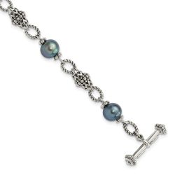 Vion Shey Couture Sterling Silver Antiqued 8-8.5mm Freshwater Cultured Black Pearl 8 inch Toggle Bracelet