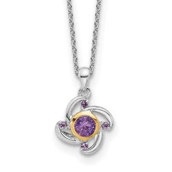 Autumn Dahlia Delicate Maple Shey Couture Sterling Silver Rhodium-plated with 14K Accent .55Amethyst and .06Pink Quartz 18 inch Necklace