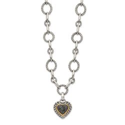 Warm Lily Shey Couture Sterling Silver with 14K Accent 17 Inch Antiqued Black Diamond Heart Drop Necklace