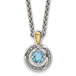 Minimal Sky Shey Couture Sterling Silver Antiqued with 14k Accent Light Swiss Blue Topaz 18 inch Necklace