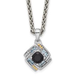 Calm Opus Shey Couture Sterling Silver Rhodium-plated with 14k Accent .49 Onyx and .16 Swiss Blue Topaz 18 inch Necklace