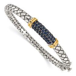Rhea Shey Couture Sterling Silver Rhodium-plated with 14k Accent Sapphire Bangle Bracelet