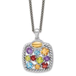 Golden Aurora Shey Couture Sterling Silver Rhodium-plated with 14k Accent  .9 Citrine/.77 Amethyst/.84 Swiss Blue Topaz/.83 Peridot 18 inch Necklace