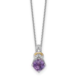 Silken Willow Shey Couture Sterling Silver Rhodium-plated w/14k Accent Checker-cut Cushion Amethyst and .04ct Diamond 18 inch with 2 inch Extension Necklace