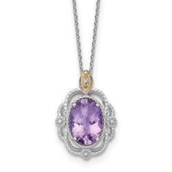 Amber Camellia Modern Ash Shey Couture Sterling Silver Rhodium-plated with 14k Accent Oval Amethyst 18 inch with 2 inch Extension Vintage Necklace