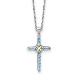 Graceful Cove Rhea Shey Couture Sterling Silver Rhodium-plated with 14k -X- Accent Round Light Swiss Blue Topaz Cross 18 inch with 2 inch Extension Necklace