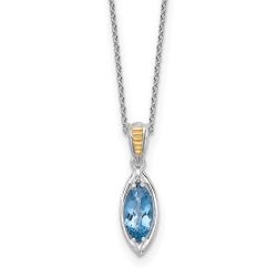 Moon Shey Couture Sterling Silver Rhodium-plated with 14k Accent Marquise London Blue Topaz Navette 18 inch with 2 inch Extension Necklace