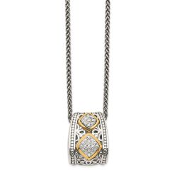 Golden Garden Cool Rose Shey Couture Sterling Silver Antiqued with 14K Accent Diamond 18 Inch Necklace
