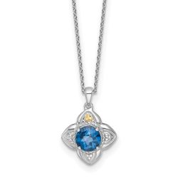 Soft Rose Shey Couture Sterling Silver Rhodium-plated with 14k Accent Round London Blue Topaz Flower 18 inch with 2 inch Extension Necklace