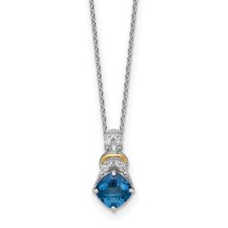 Subtle Oak Shey Couture Sterling Silver Rhodium-plated with 14k Accent Checker Cushion London Blue Topaz .04ct. Diamond 18 inch w/2 inch Extension Necklace