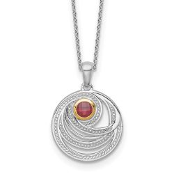 Sleek Aurora Shey Couture Sterling Silver Rhodium-plated with 14K Accent Round Garnet Swirl Circle 18 inch with 2 inch Extension Necklace