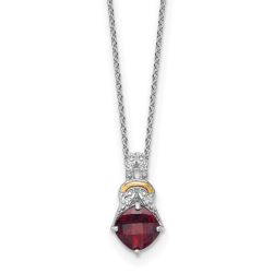 Clean Pebble Shey Couture Sterling Silver Rhodium-plated with 14k Accent Checker Cushion Garnet and .04ct. Diamond 18 inch w/2 inch Extension Necklace