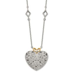 Sleek Meadow Dusk Ridge Shey Couture Sterling Silver Rhodium-plated with 14K Accent 18 Inch Diamond Vintage Heart Necklace