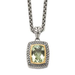 Cool Lily Shey Couture Sterling Silver with 14K Accent 18 Inch Antiqued Cushion Bezel Green Quartz Necklace
