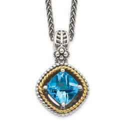 Warm Ember Winter Opus Shey Couture Sterling Silver with 14K Accent 18 Inch Antiqued Cushion Swiss Blue Topaz Necklace