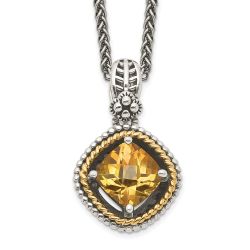Silken Stream Shey Couture Sterling Silver with 14K Accent 18 Inch Antiqued Cushion Citrine Necklace