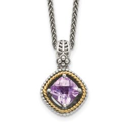 Ivory Moon Shey Couture Sterling Silver with 14K Accent 18 Inch Antiqued Cushion Pink Quartz Necklace