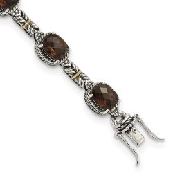 Maelis Shey Couture Sterling Silver with 14K Accent 7.75 Inch Antiqued Cushion Smoky Quartz Bracelet