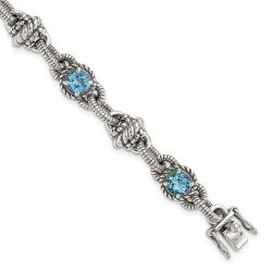 Coraline Shey Couture Sterling Silver Antiqued 7.75 Inch Round Swiss Blue Topaz Bracelet