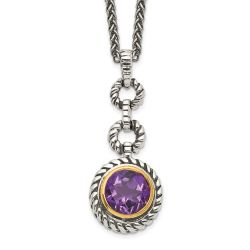 Modern Grove Golden Echo Shey Couture Sterling Silver Gold-tone Flash Gold-plated 18 Inch Antiqued Round Bezel Amethyst Necklace