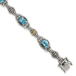 Nyx Shey Couture Sterling Silver with 14K Accent 7.25 Inch Antiqued Oval Swiss Blue Topaz Bracelet