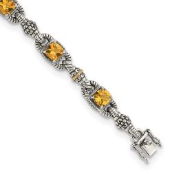 Elara Shey Couture Sterling Silver with 14K Accent 7.25 Inch Antiqued Cushion Citrine Bracelet