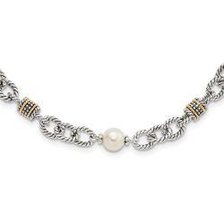 Iridescent Comet Satine Shey Couture Sterling Silver with 14K Accent 18.5 Inch Antiqued 8-8.5mm Freshwater Cultured Pearl Necklace