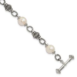 Maris Shey Couture Sterling Silver 8 Inch Antiqued 8-8.5mm Freshwater Cultured Pearl Bracelet