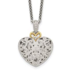 Iridescent Equinox Shey Couture Sterling Silver Antiqued with 14K Accent 18 Inch Diamond Vintage Heart Necklace