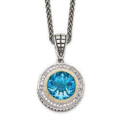 Tranquil Meadow Shey Couture Sterling Silver with 14K Accent 18 Inch Antiqued Round Swiss Blue Topaz and Diamond Necklace