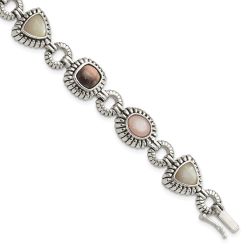 Evander Shey Couture Sterling Silver 7.75 Inch Antiqued Pink/Black/White Mother of Pearl Bracelet
