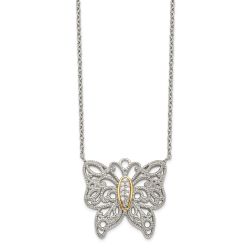 Gleaming Anthem Dawn Sky Shey Couture Sterling Silver Rhodium-plated with 14K Accent 18 Inch Diamond Butterfly Necklace