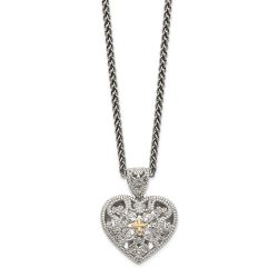 Winter Halo Minimal Cascade Shey Couture Sterling Silver Antiqued with 14K Accent 18 Inch Diamond Vintage Heart Necklace