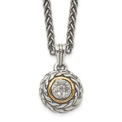 Bright Ridge Shey Couture Sterling Silver Antiqued with 14K Accent 18 Inch Diamond Round Pendant Necklace