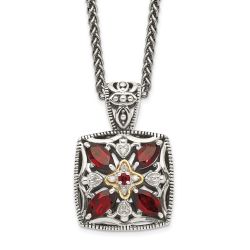 Soft Lily Autumn Valley Shey Couture Sterling Silver with 14K Accent 18 Inch Antiqued Diamond and Marquise Garnet Necklace