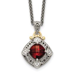 Soft Wren Summer Cove Shey Couture Sterling Silver with 14K Accent 18 Inch Antiqued Diamond and Cushion Checkerboard Garnet Necklace