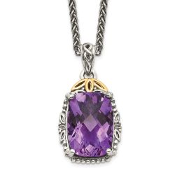 Twilight Grove Sleek Dahlia Shey Couture Sterling Silver with 14K Accent 18 Inch Antiqued Cushion Amethyst Necklace