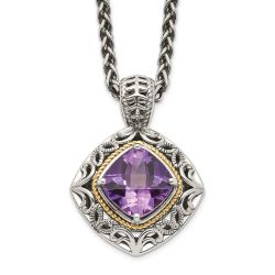 Emerald Opus Gilded Garden Shey Couture Sterling Silver with 14K Accent 18 Inch Antiqued Cushion Amethyst Necklace