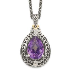 Rosy Wren Shey Couture Sterling Silver with 14K Accent 18 Inch Antiqued Diamond and Pear Shaped Amethyst Necklace