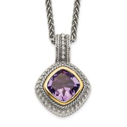 Gentle Orchid Sleek Jasmine Shey Couture Sterling Silver with 14K Accent 18 Inch Antiqued Cushion Bezel Amethyst Necklace