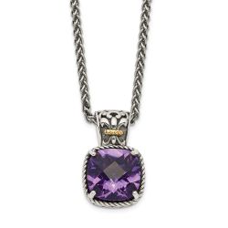 Bright Solstice Shey Couture Sterling Silver with 14K Accent 18 Inch Antiqued Cushion Checkerboard Amethyst Necklace
