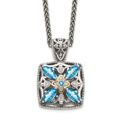 Classic Anthem Shey Couture Sterling Silver with 14K Accent 18 Inch Antiqued Diamond and Marquise Blue Topaz Necklace
