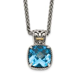 Dusk Solstice Shimmering Rose Shey Couture Sterling Silver with 14K Accent 18 Inch Antiqued Cushion Blue Topaz Necklace