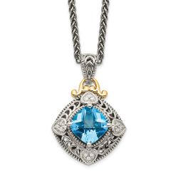 Gleaming Maple  Laurel Shey Couture Sterling Silver with 14K Accent 18 Inch Antiqued Diamond and Cushion Blue Topaz Necklace