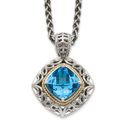 Azure Marigold Rosy Harbor Shey Couture Sterling Silver with 14K Accent 18 Inch Antiqued Cushion Blue Topaz Necklace