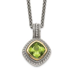 Emerald Cascade Crystal Aria Shey Couture Sterling Silver with 14K Accent 18 Inch Antiqued Cushion Bezel Peridot Necklace