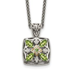 Classic Nova Serene Oak Shey Couture Sterling Silver with 14K Accent 18 Inch Antiqued Diamond and Marquise Peridot Necklace