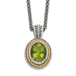 Dawn Aurora Minimal Birch Shey Couture Sterling Silver with 14K Accent 18 Inch Antiqued Oval Bezel Peridot Necklace