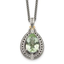 Quiet Rose Shey Couture Sterling Silver with 14K Accent 18 Inch Antiqued Diamond and Pear Shaped Green Quartz Necklace