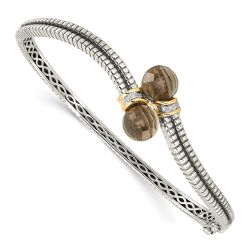 Isolde Shey Couture Sterling Silver with 14K Accent Antiqued Smoky Quartz and Diamond Bangle Bracelet